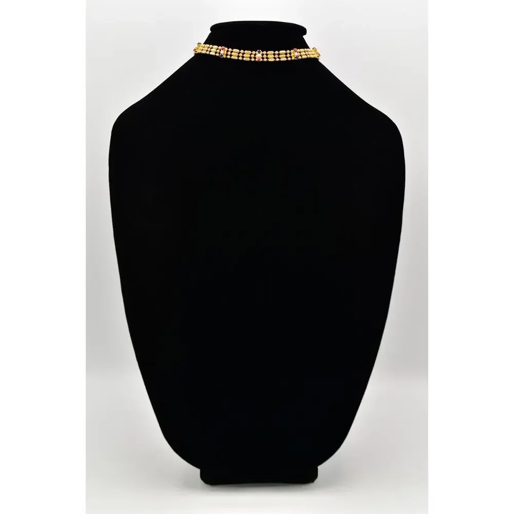 Vintage Choker Necklace Red White Blue Crystal Gold Tone USA Flag 1980s BinA17